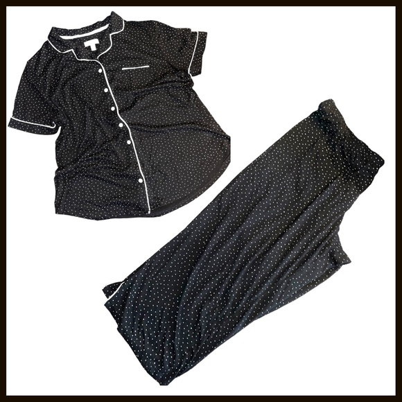 Secret Treasures Collared/Capri Pajama Set Black/White Polka Dots. Lg 12-14 - Picture 1 of 3